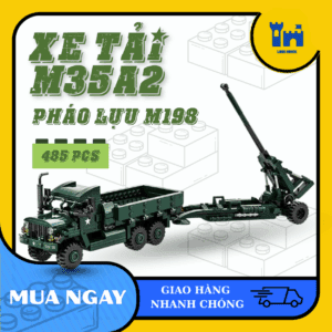 mô hình lắp ráp xe tải quân sự m35a2 kéo pháo lựu m198 – 425 mảnh ghép wange, nhựa abs cao cấp